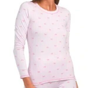 LAURA ASHLEY Mini Bows Brushed Back Peached Pajama Shirt Pink Long Sleeve TIKTOK